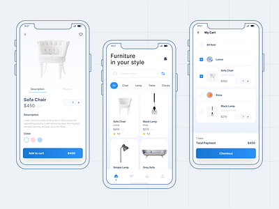 FURNITURE - MOBILE APP app design figma furniture mobileui ui ux