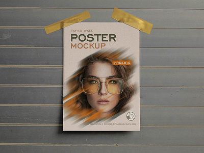 Free Realistic Taped Poster On Wall Mockup PSD free free download free mockup free poster mockup free recent mockup good mockup high quality mockup mockup psd poster poster mockup