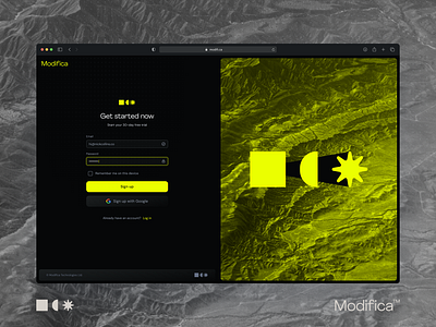 Modifica Signup — #001 app bold branding dailyui dark design graphic design logo mountain neon photography signup symbol texture ui