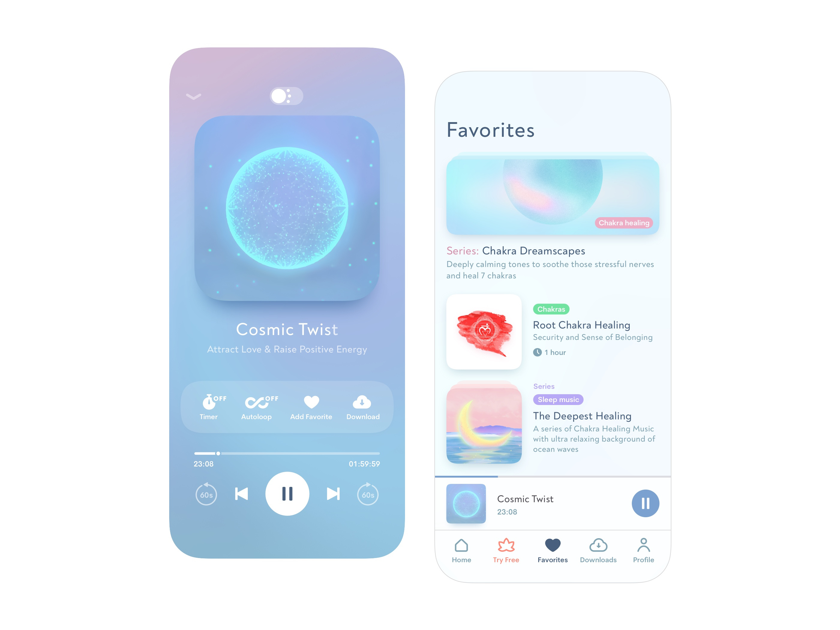Meditative Mind App - Player Redesign + Favorites app design design ios iphone meditative mind ui user interface ux