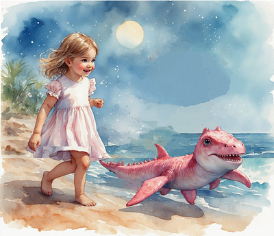 Rika and Baby DinoShark bookcover illustration image