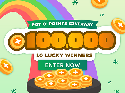 Pot 'O Points Giveaway coins giveaway graphicdesigns illustration marketing potofgold rainbow social stpatricksday