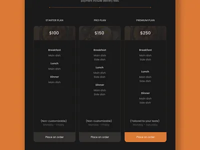Spoony's Menu Pricing cards ui dark mode food interface design orange color pricing page ui ui cards ui design uiux
