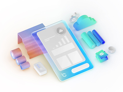 Glass interface 3d blender cloud illustration ui