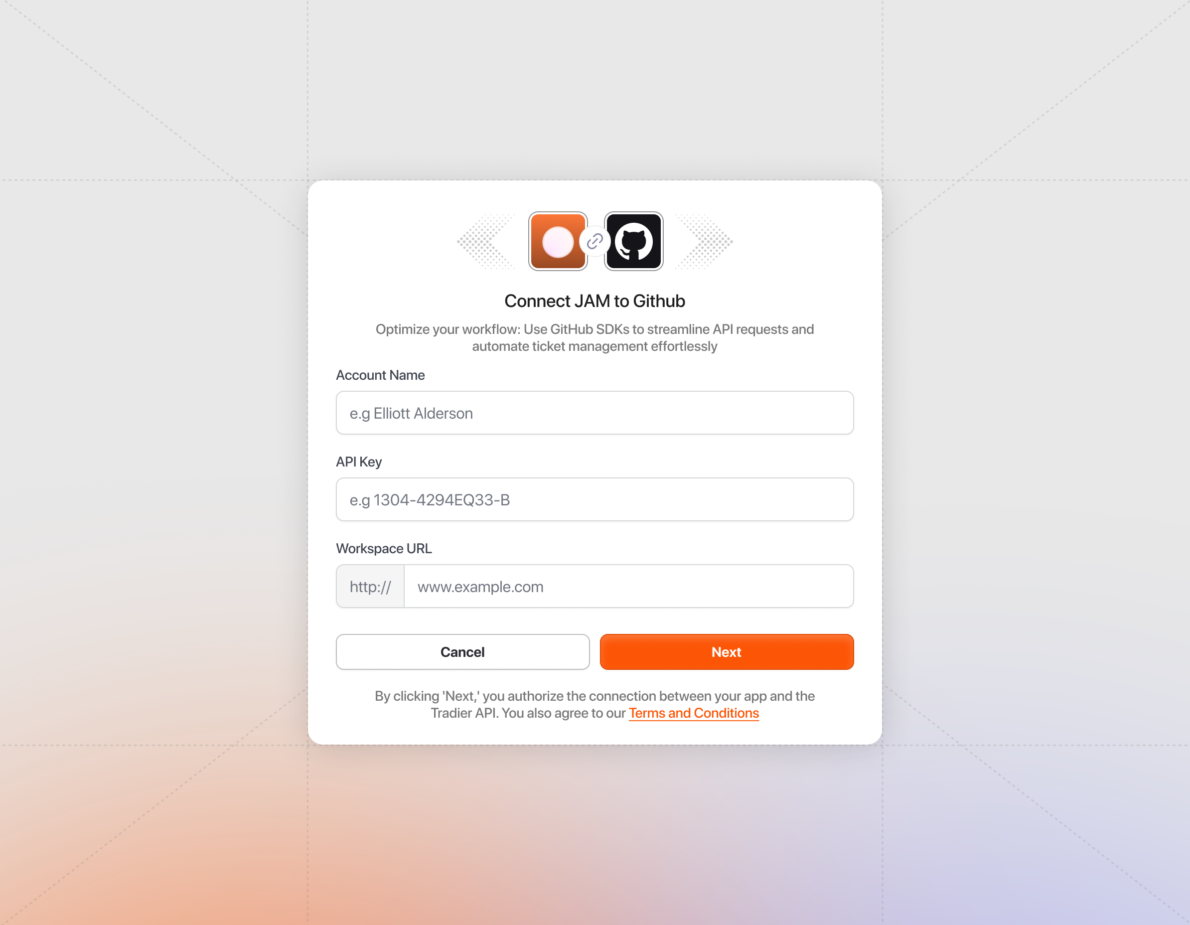 API connect modal / Light Theme. api figma ui ux website