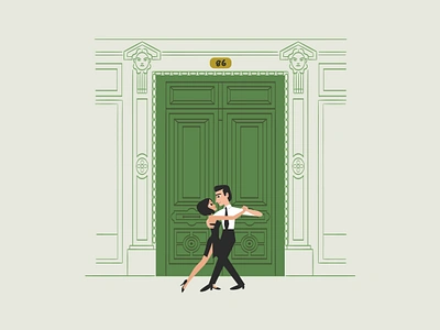 Tango in Buenos Aires art buenos aires character design city dance dancing design digital art door elegant green illustration love man retro street tango vector vintage woman