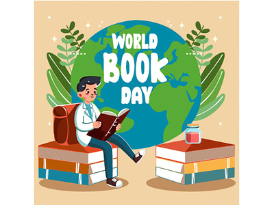 Flat World Book Day Illustration book celebration day education event history illustration kid library reading school story student teacher vector
