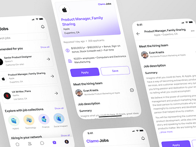 ✨ Clamo - Job Portal App app app design clean gradient design job job app job portal linkedin mobile mobile app design ui uiux