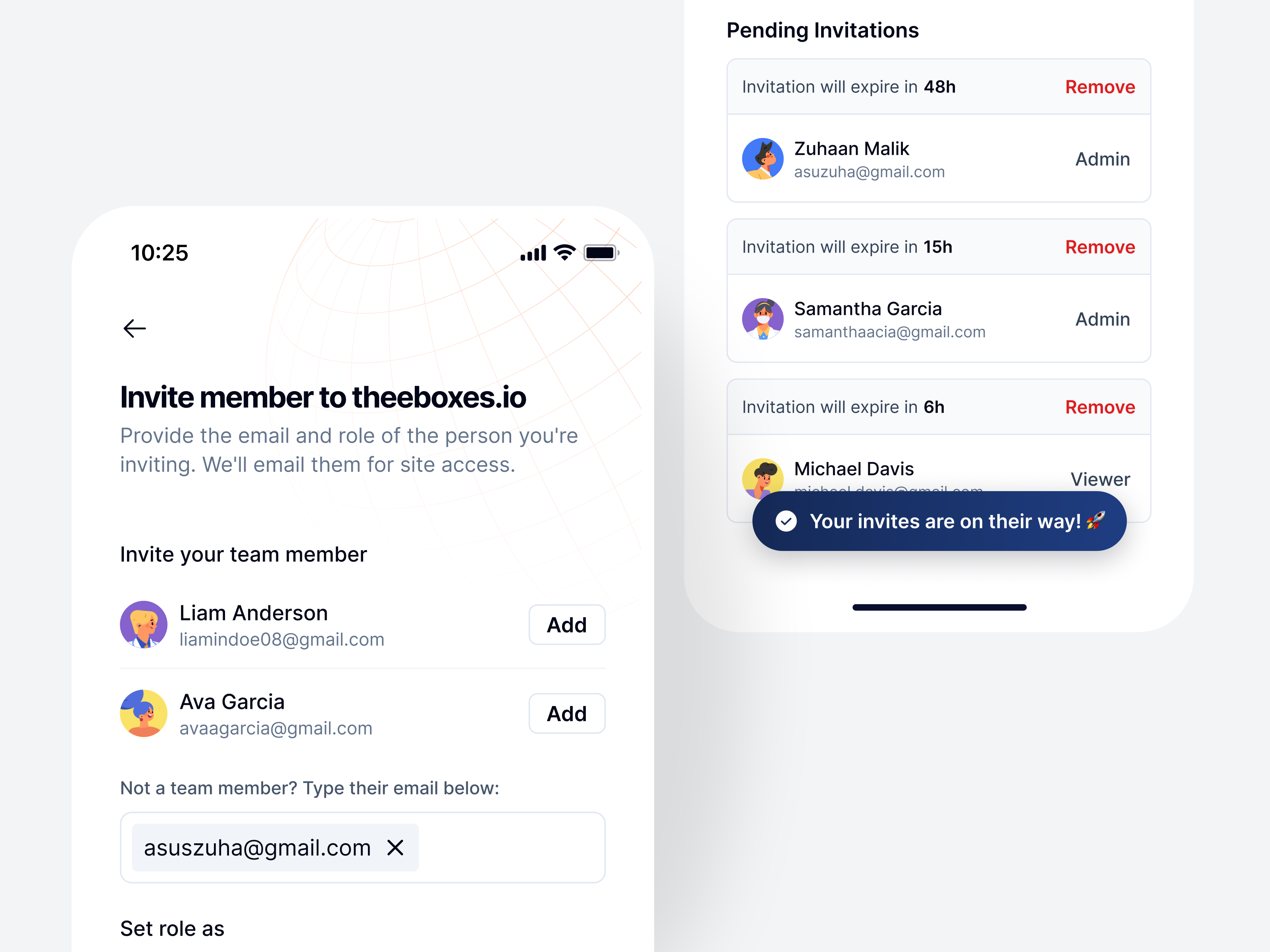 ⚡️ Metrica • Site Analytics App [Inviting Teammates] admin analytics app design invitation invite invite member inviting inviting teammates minimal mobile app people people list site site analytics team teammates toast ui ux