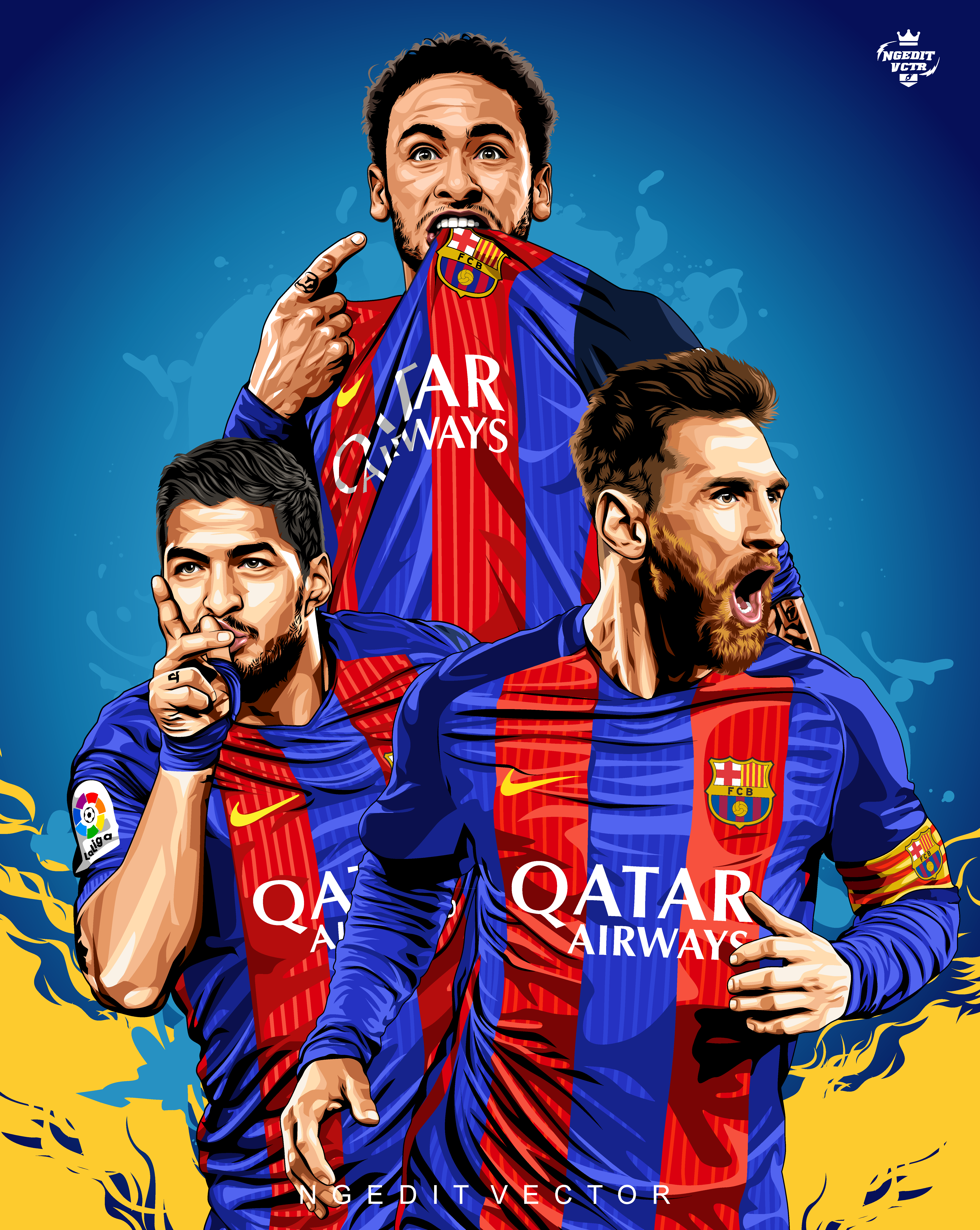 The MSN Era: A Barcelona Symphony - Illustrated Glory art barcelona coreldraw design designer digitalart graphicdesigner illustration legend messi neymar poster suarez vector