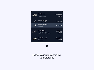 UI Card to Select Your Ride According to Preference app design figma lyft mobile app mobility ridesharing ridesharing app uber ui ui design ui kit uiux ux ux design