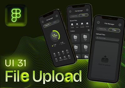 UI 31_File Upload app dailyui dark mode green noen neon skeuomorphism ui ui 31 upload