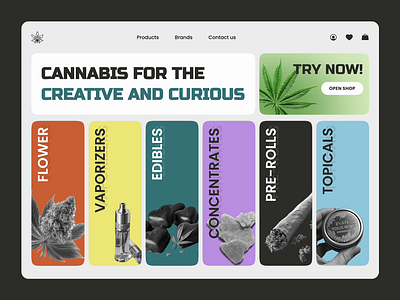 Cannabis e-commerce Website cannabis colorful design e commerce figma design leaf marijuana plants store ui ui design ux visual design web design website weed