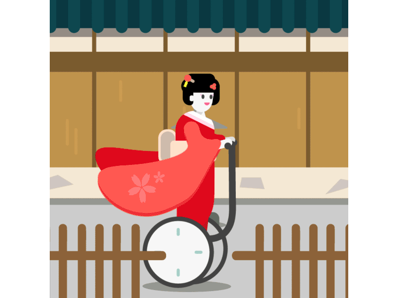 A Maiko Riding a Segway animation character animation design geiko geisha graphic design japan kimono kyoto maiko motion graphics segway this is japan