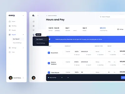 Every.io - Banking & Payroll Platform bank app banking banking dashboard banking platform banking website dashboard finance menu navigation pay payment payment app ui ui design ux website