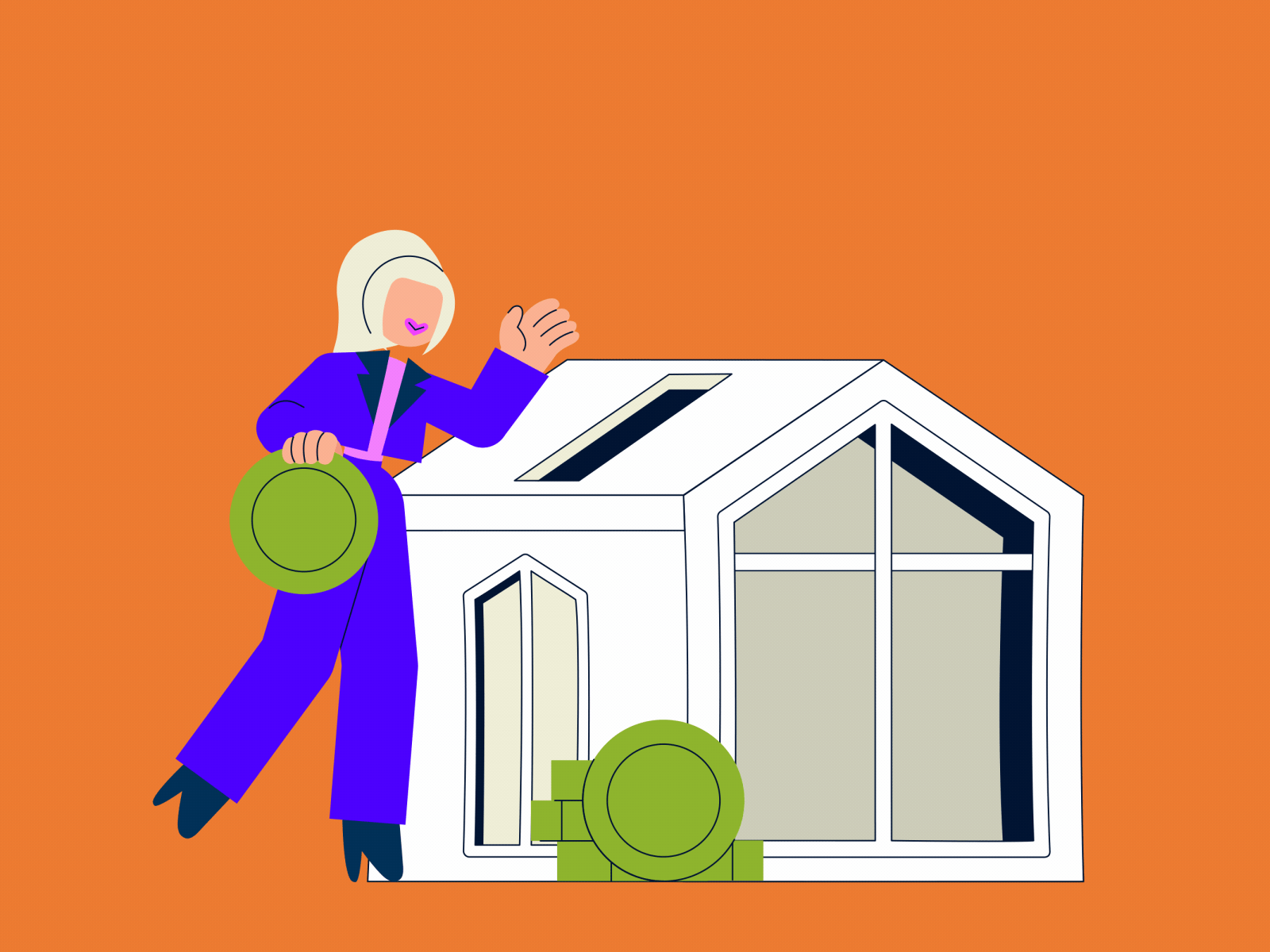 Woman buying real estate 2d animation bank building buying property cash city coins gif house deposit illustration investment money mortgage motion graphics property investment residential savings wealth woman