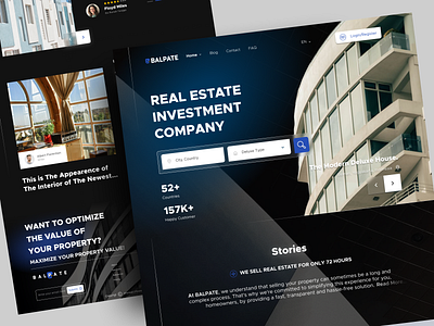 Balpate - Real Estate Landing Page black blackblue blue blueblack building dark darkmode design house landingpage market modern real estate rental simple ui uiux ux web website