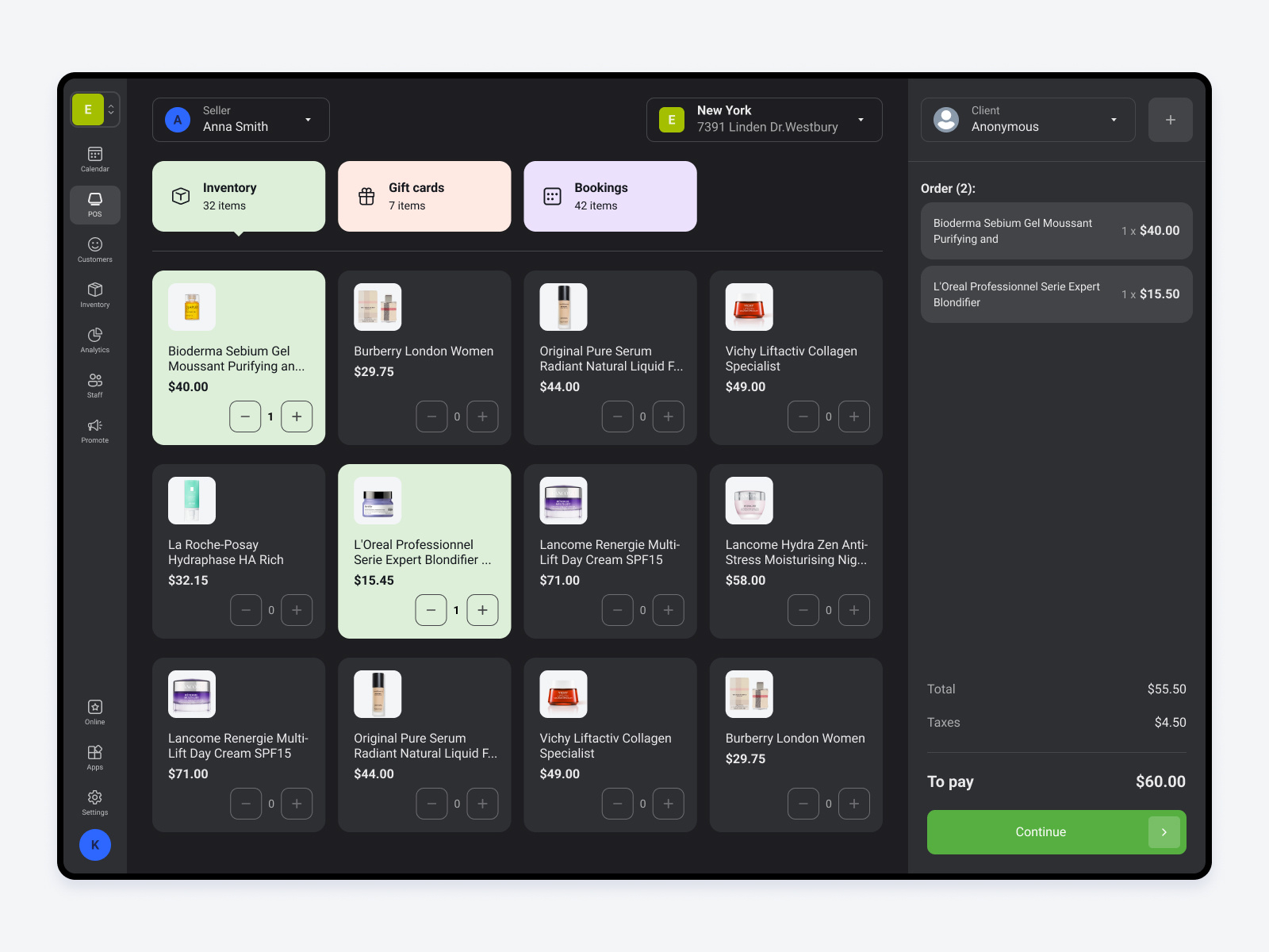 Point of Sale (POS) black theme catalogue crm e commerce erp payment pos product design sales terminal ui ux webdesign