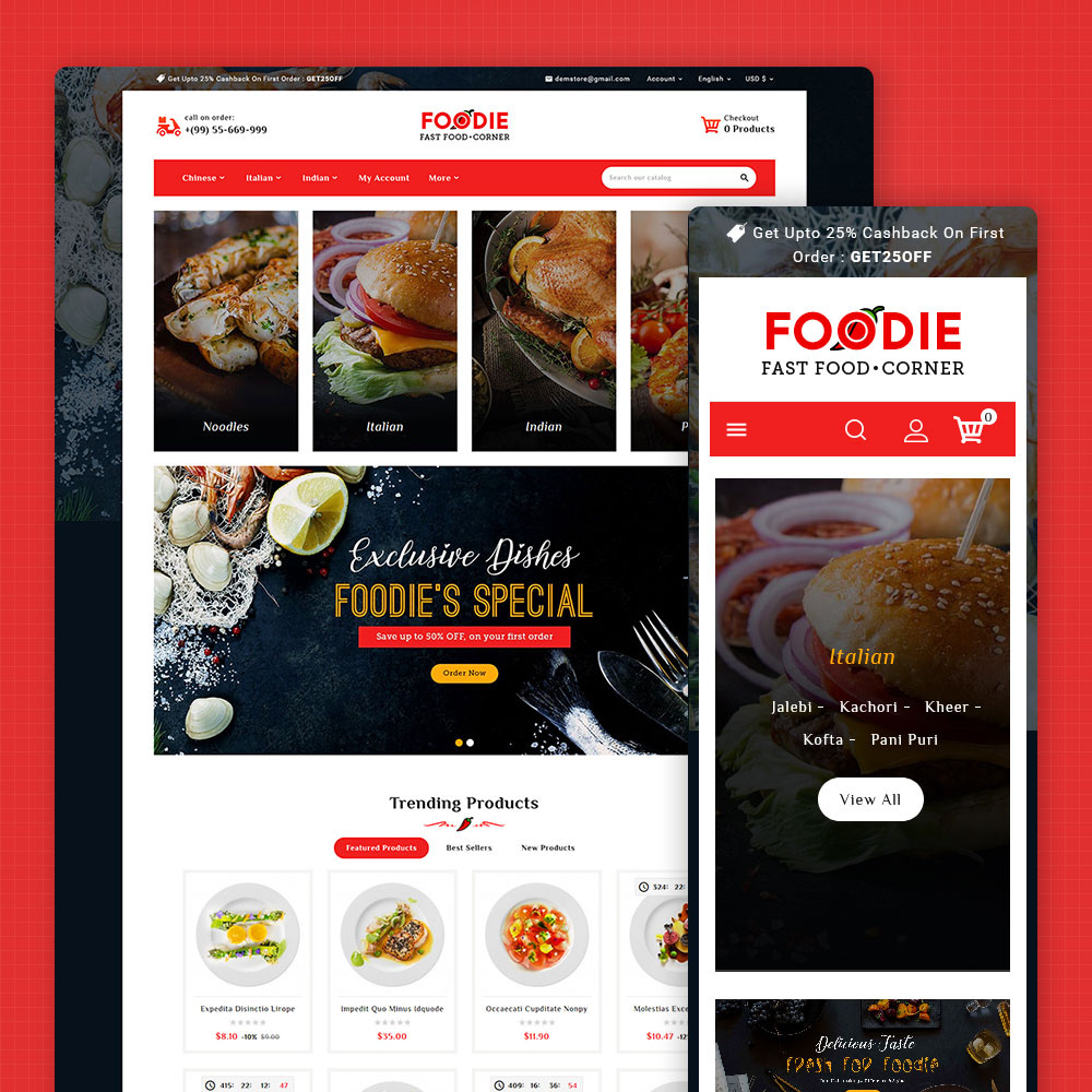 Foodie - eCommerce Theme For Pizza, Restaurant, Cafe food opencart prestashop reastuarants shopify woocommerce wordpress
