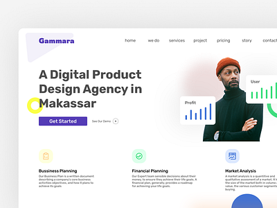 Gammara, Landing Page for Product Design Agency in Makassar agency branding design digital homepage landing page product design ui uiux ux web web design