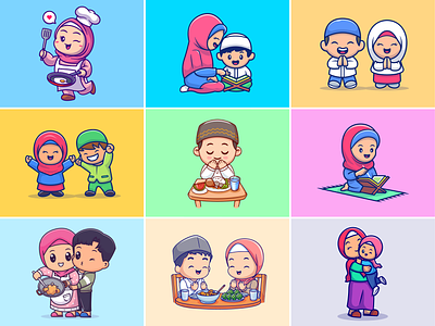 Happy fasting for all moslem around the world👳🏻🧕🏻🕌 boy characer cooking couple eating eid mubarak fasting girl icon illustration logo moslem mosque people praying ramadhan sahoor