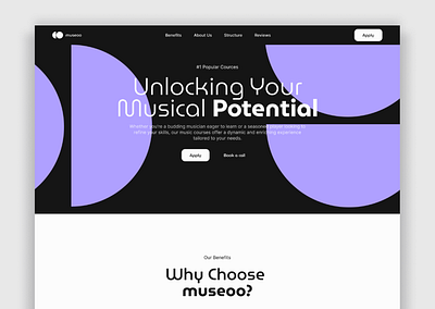 Musical Cources Landing Page about us benefits branding cources design development figma hero screen illustration landing music page reviews ui uxui website