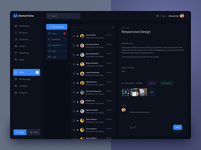 Dashboard Chat Inbox Page chat dashboard design inbox inbox page product design saas ui ui design