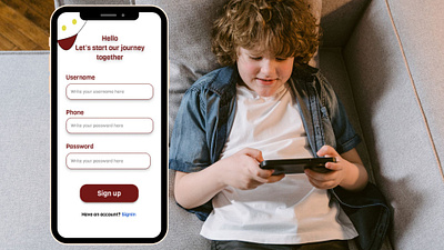 Sign up page for kids app ui