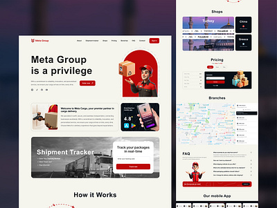 Meta Group - Logistics Company 3d beautiful bento bento box branding cargo company courier delivery graphic design langing logistics modern red simple ui web web design