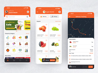 Grocery Mobile App banner boy cart code coupon delivery design favourite food grocery location map mobileapp offer pickup route store ui ux vegitable