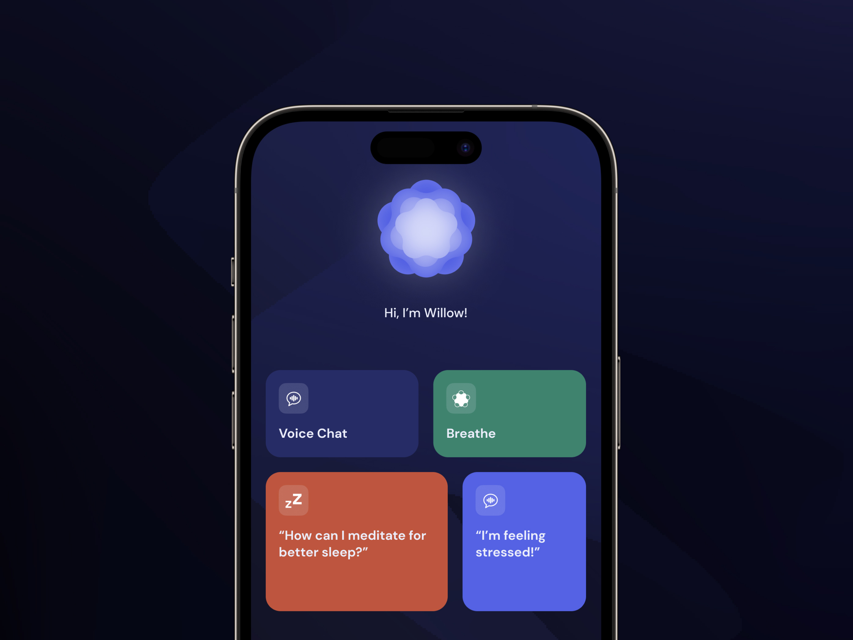 Willow: Your new AI friend 🌸✨ ai appdesign meditation research uidesign uiux userexperience wellbeing wellnesstech willowapp