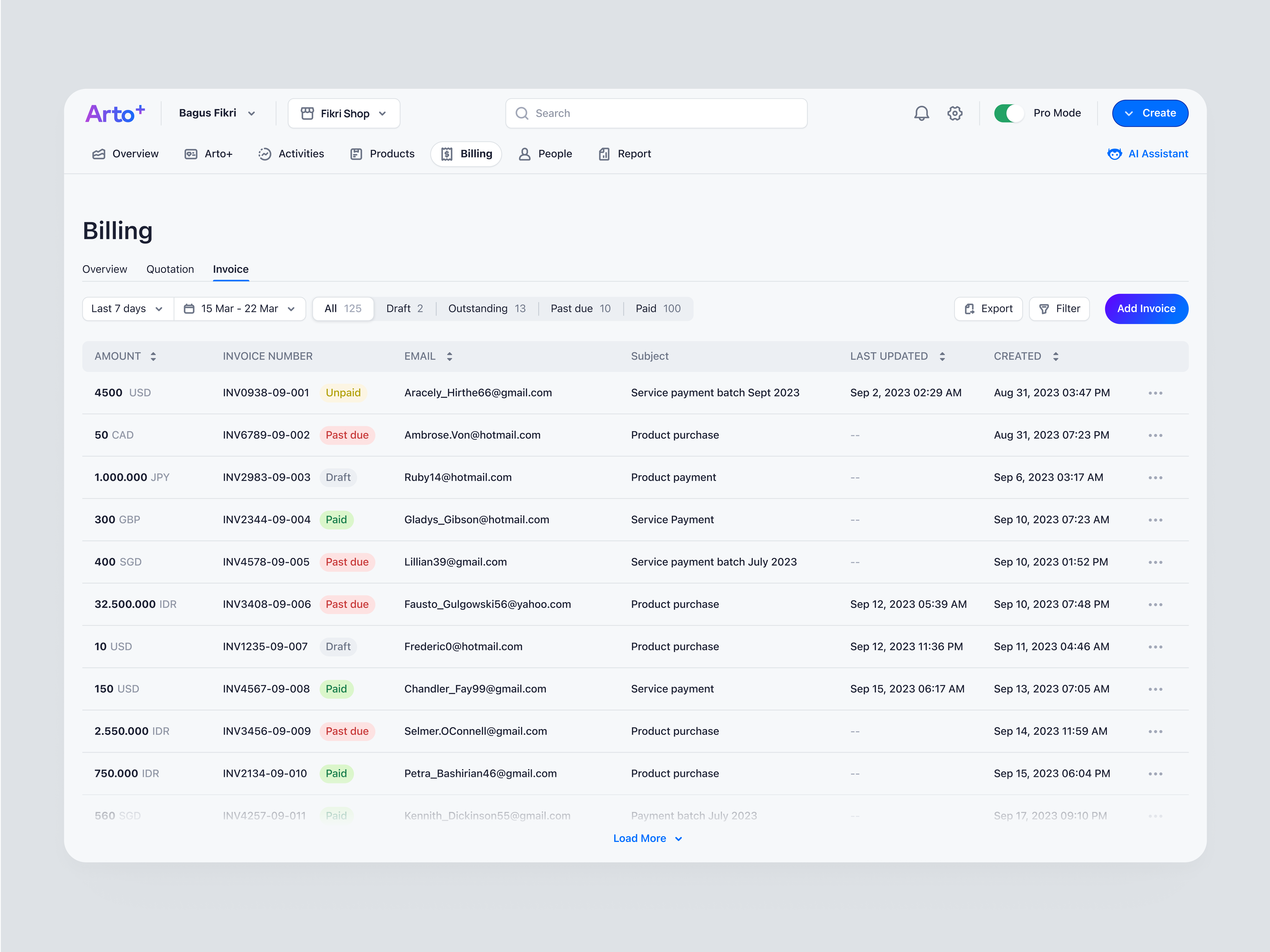 Arto Plus - Billing Invoice in SaaS Financial Management app billing finance app financial invoice management payment product design saas saas dental saas design ui ux web design