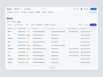 Arto Plus - Billing Invoice in SaaS Financial Management app billing finance app financial invoice management payment product design saas saas dental saas design ui ux web design