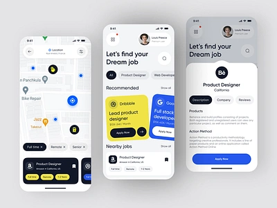 Job Finder App 💼 clean design hiring job job board job finder job listing job optimization job portal jobseeker linkedin mobile mobile ap mobile job app portfolio recruitment ui ux vacancy work