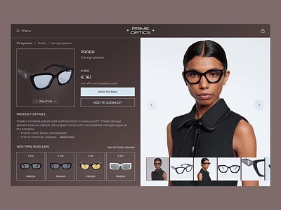 Prime Optics product page concept animation branding design glasses motion graphics optics product ui uiinspiration ux