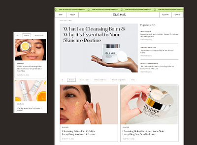 Elemis - Concept Blog page article cards article page blog care cosmetics ui ui design