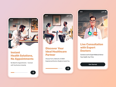 App Onboarding UI doctor app ui doctor consultation app ui doctor onboarding ui health app health app ui health onboarding ui illustration illustrative app illustrative app ui mobile onboarding ui ui user interface ux