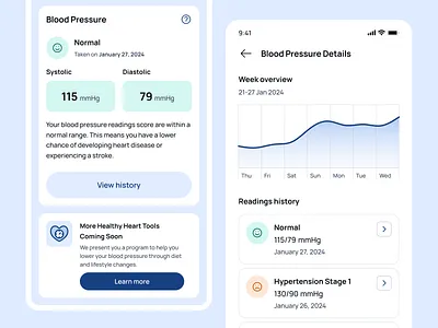 Healthy Heart Module Mobile App bloood pressure design heart med tech medical medtech mobile product design ui ui design