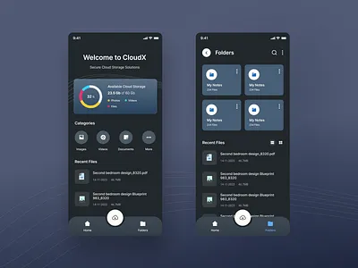 Cloud Storage App app app design dark design file fileexplore r management mobile app stoorage storage app ui upload