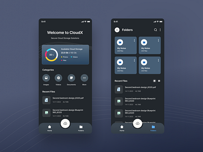 Cloud Storage App app app design dark design file fileexplore r management mobile app stoorage storage app ui upload