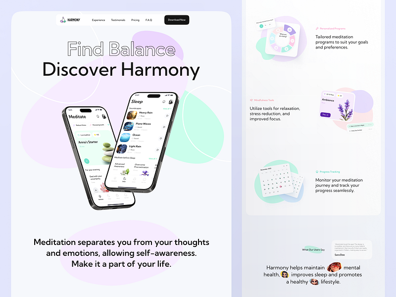 Harmony landing page design branding bright creative designstudio dribbble graphic design harmony illustration interface ui web design