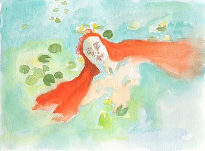 Red woman water II illustration watercolor