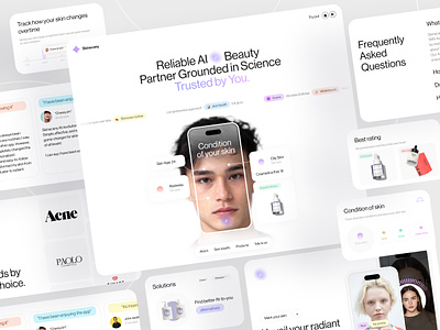Skincare Landing Page ai assistant ai technology artificial intelligence awsmd cosmetics face care face recognition innovation landing page makeup med tech medical care neural network personal care self care skin care startup webflow design website wellness