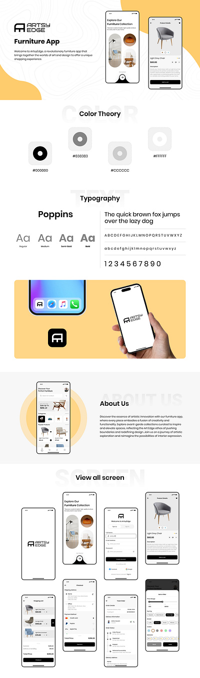 ArtsyEdge - Furniture App Design app design app ui artsy artsyedge color creative figma furniture furnitureapp hupp hupptechnology mobile app socialmedia ui uiux