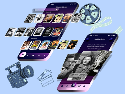 Movie App/Cinema App 3d advertisment animation app application design branding cinema app design graphic design illustration landibg pages logo motion graphics ui website