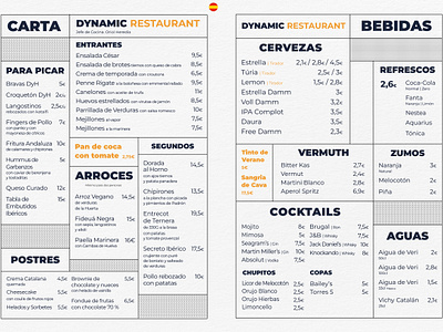 Carta Restaurante | Dynamic Hotels graphic design