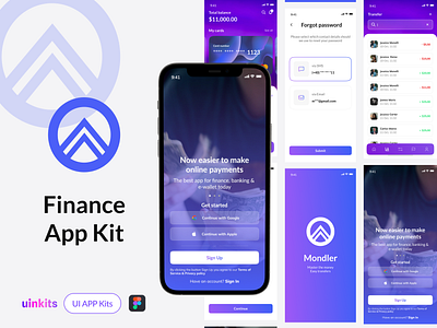 Finance App Kit by Uinkits Figma Design System dark mode figma design finance finance app finance mobile app fintech fintech app good design investment app light mode mobile app mobile app kit online payments ui ui design ui kit