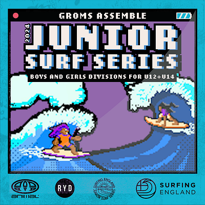 Surfing England Junior Surf Series 2024 Poster design animation