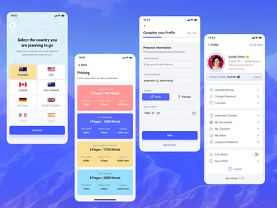 Edupro - Country Selection, SOP Pricing & More... complete your profile consultancy country selection edupro mobile design mobile pricing nepal nepal to australia pricing profile profile completion user account