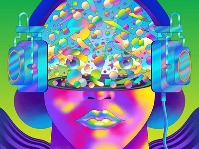 Sound waves abstract affinity designer art direction audio color colour electronics face graphic head phones illustration lifestyle portrait psychedelic retro sci fi science surreal vector vivid